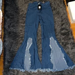 Split front raw hem flare jeans
